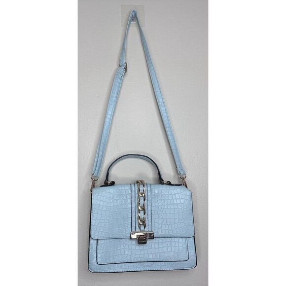 Aldo Glenda Croc Embossed Light Blue Satchel Gold Hardware Detail Shoulder Bag - Picture 1 of 12
